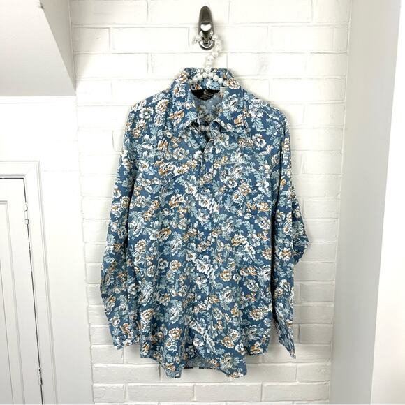 Vintage Sears Authentic Western Wear Pearl Snap Floral Button Down Shirt Size L - Picture 1 of 11